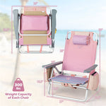 2 Pcs Folding Backpack Beach Chairs 5-Position Adjustable Outdoor Sling Camping Chairs with Cooler Bag & Cup Holder