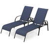 2 Pack Outdoor Sling Chaise Lounges Patio Lounge Chairs Sunbathing Chairs Sun Loungers with 5 Adjustable Backrests & Sturdy Steel Frames