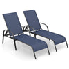 2 Pack Outdoor Sling Chaise Lounges Patio Lounge Chairs Sunbathing Chairs Sun Loungers with 5 Adjustable Backrests & Sturdy Steel Frames