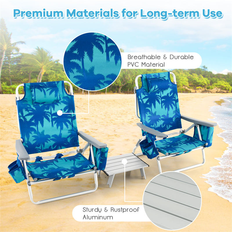 3 Pcs Outdoor Folding Backpack Beach Chairs 5-Position Sling Chair Set with Side Table