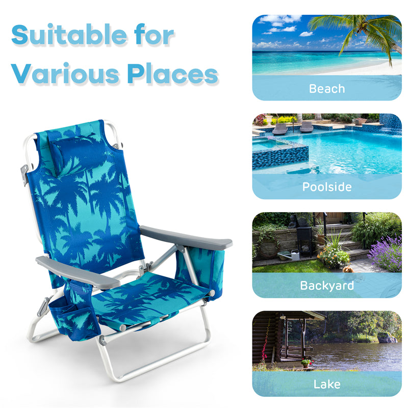 3 Pcs Outdoor Folding Backpack Beach Chairs 5-Position Sling Chair Set with Side Table