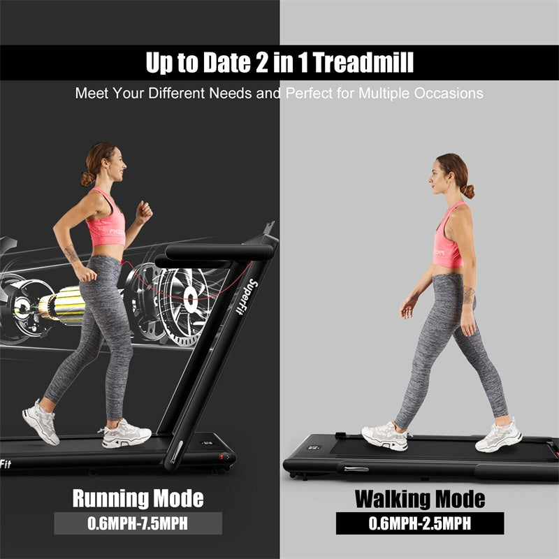 2 in 1 Folding Treadmill Superfit 2.25HP Under Desk Treadmill with LED Display, Remote Control & APP Control