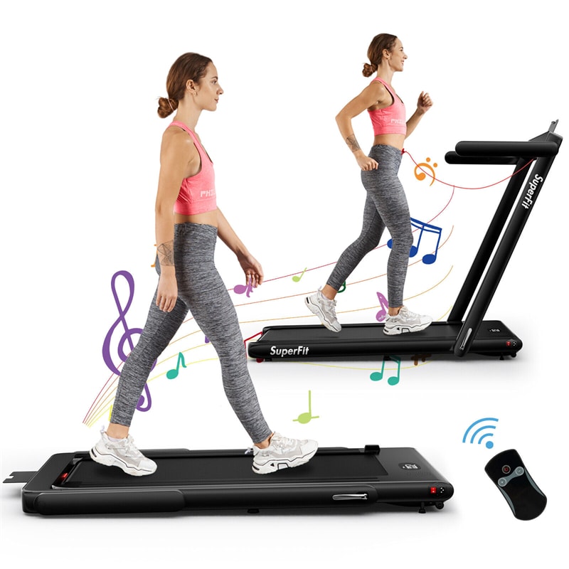 2 in 1 Folding Treadmill Superfit 2.25HP Under Desk Treadmill with LED Display, Remote Control & APP Control