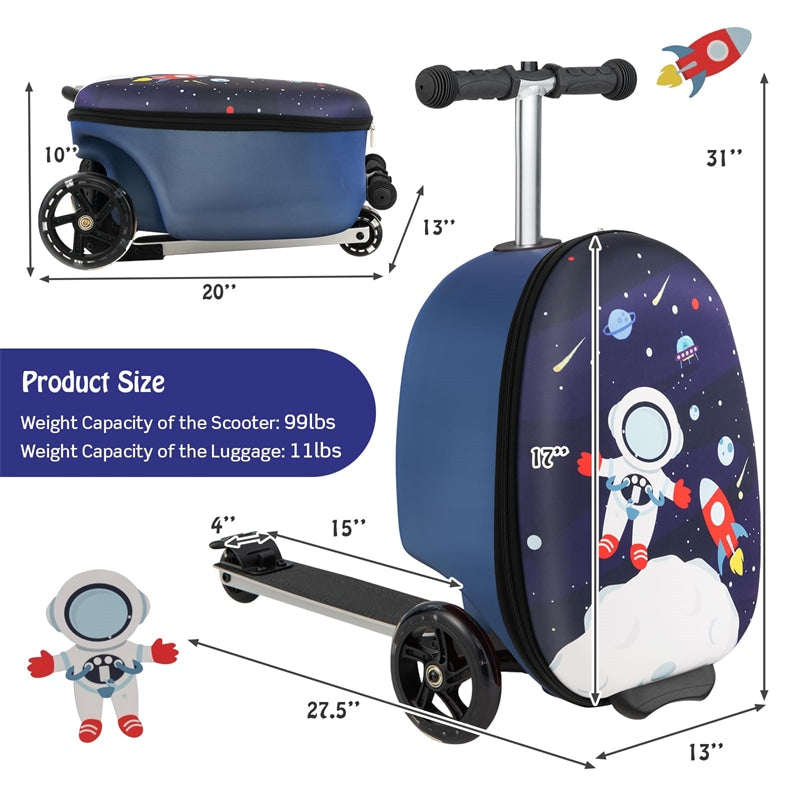 2-in-1 Hardshell Ride on Scooter Suitcase Kids Folding Scooter Luggage with Lighted Wheels & Retractable Handle