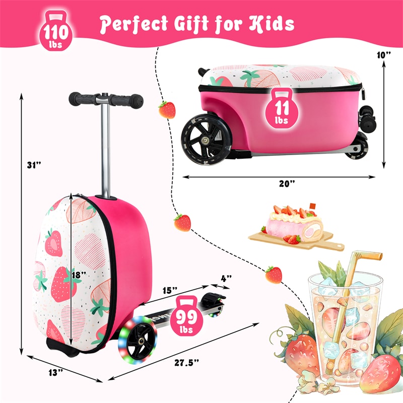 2-in-1 Hardshell Ride on Scooter Suitcase Kids Folding Scooter Luggage with Lighted Wheels & Retractable Handle