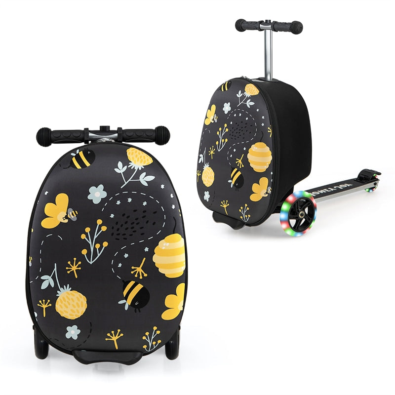 2-in-1 Hardshell Ride on Scooter Suitcase Kids Folding Scooter Luggage with Lighted Wheels & Retractable Handle