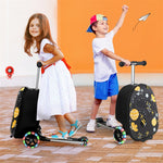 2-in-1 Hardshell Ride on Scooter Suitcase Kids Folding Scooter Luggage with Lighted Wheels & Retractable Handle