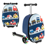 2-in-1 Hardshell Ride on Scooter Suitcase Kids Folding Scooter Luggage with Lighted Wheels & Retractable Handle