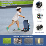 2-in-1 Hardshell Ride on Scooter Suitcase Kids Folding Scooter Luggage with Lighted Wheels & Retractable Handle