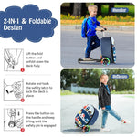 2-in-1 Hardshell Ride on Scooter Suitcase Kids Folding Scooter Luggage with Lighted Wheels & Retractable Handle