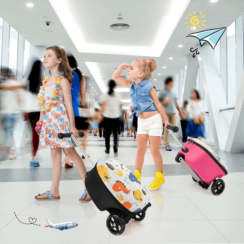 2-in-1 Hardshell Ride on Scooter Suitcase Kids Folding Scooter Luggage with Lighted Wheels & Retractable Handle