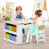 2-in-1 Kids Table and Chair Set Wooden Art Easel Activity Table with Paper Roller, 6 Paint Cups & 6 Storage Bins