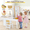 2-in-1 Kids Table and Chair Set Wooden Art Easel Activity Table with Paper Roller, 6 Paint Cups & 6 Storage Bins