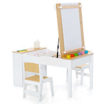 2-in-1 Kids Table and Chair Set Wooden Art Easel Activity Table with Paper Roller, 6 Paint Cups & 6 Storage Bins