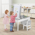 2-in-1 Kids Table and Chair Set Wooden Art Easel Activity Table with Paper Roller, 6 Paint Cups & 6 Storage Bins