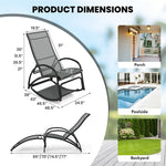 2-in-1 Outdoor Rocking Chaise Lounge Fabric Patio Convertible Lounge Chair with 4-Position Adjustable Backrest, Curved Armrests, Aluminum Frame