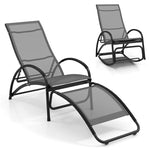 2-in-1 Outdoor Rocking Chaise Lounge Fabric Patio Convertible Lounge Chair with 4-Position Adjustable Backrest, Curved Armrests, Aluminum Frame