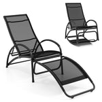 2-in-1 Outdoor Rocking Chaise Lounge Fabric Patio Convertible Lounge Chair with 4-Position Adjustable Backrest, Curved Armrests, Aluminum Frame