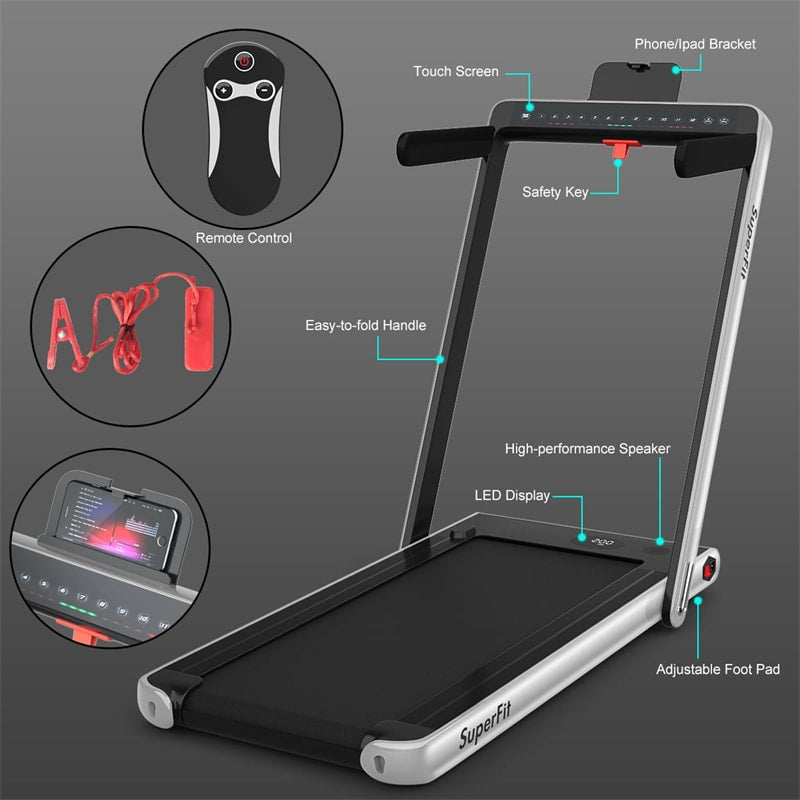 2-in-1 Under Desk Treadmill 2.5HP Superfit Folding Treadmill Walking Jogging Machine Dual Display Screen with APP Control for Home Office