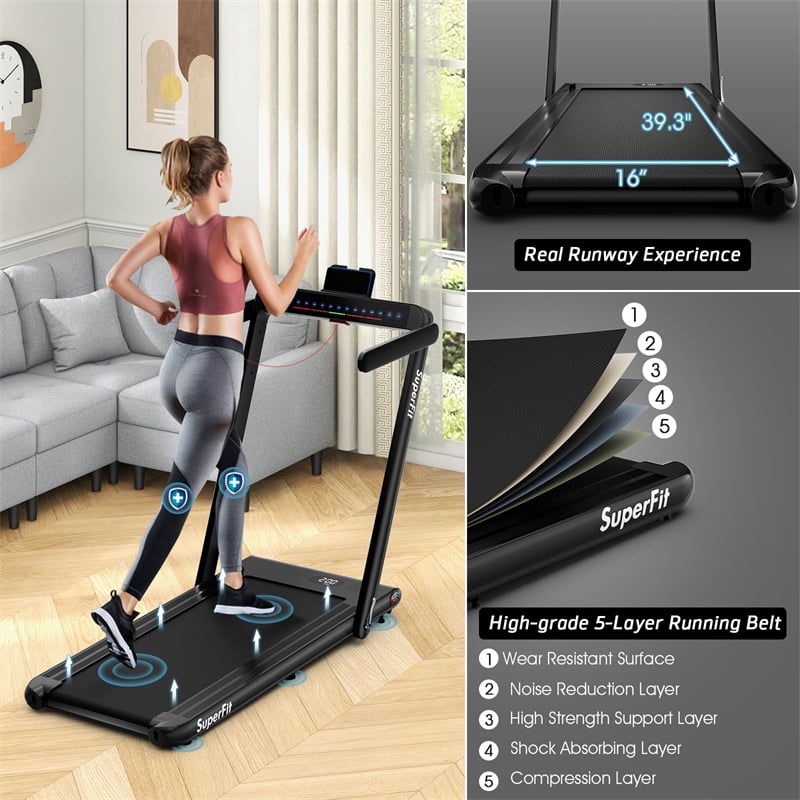 2-in-1 Under Desk Treadmill 2.5HP Superfit Folding Treadmill Walking Jogging Machine Dual Display Screen with APP Control for Home Office