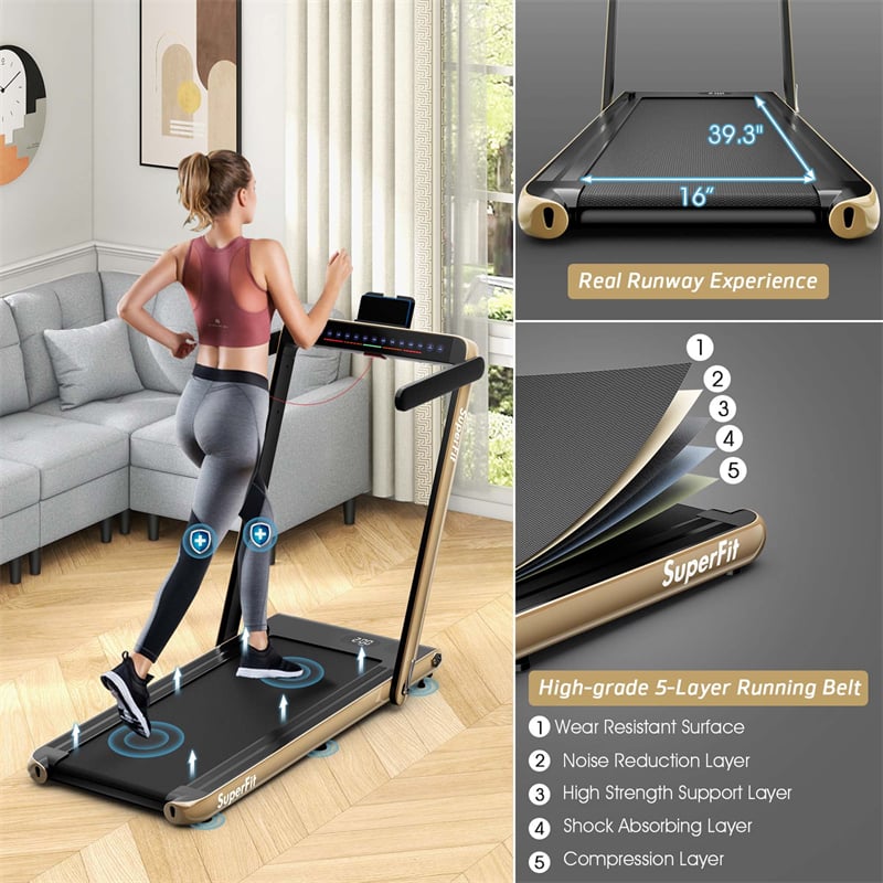 2-in-1 Under Desk Treadmill 2.5HP Superfit Folding Treadmill Walking Jogging Machine Dual Display Screen with APP Control for Home Office