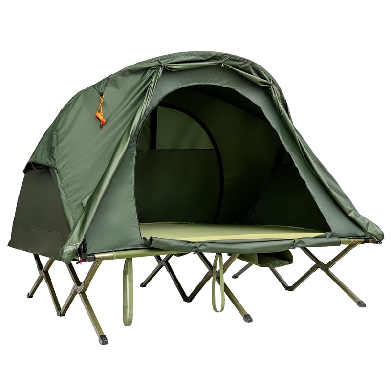 2-Person Tent Cot 4-in-1 Folding Camping Cot Tent Elevated Tent with Waterproof Rainfly Self-Inflating Mattress & Roller Carry Bag