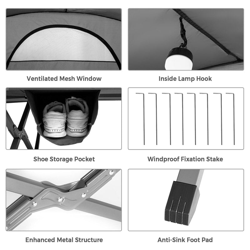 2-Person Tent Cot 4-in-1 Folding Camping Cot Tent Elevated Tent with Waterproof Rainfly Self-Inflating Mattress & Roller Carry Bag