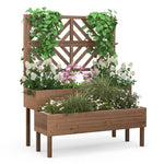 2-Tier Wooden Elevated Planter Box with Trellis & Drain Holes, Trellis Raised Garden Bed for Climbing Vegetable Flower Plants