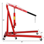 2 Ton Folding Engine Hoist Heavy Duty Hydraulic Cherry Picker Shop Crane with Adjustable Load Arm & 6 Universal Casters