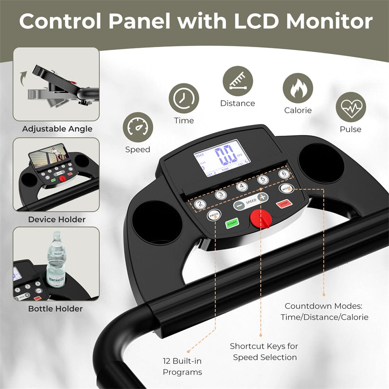 Foldable Treadmill 2 HP Freestanding Folding Treadmill Motorized Running Machine with LCD Display & 12 Preset Program