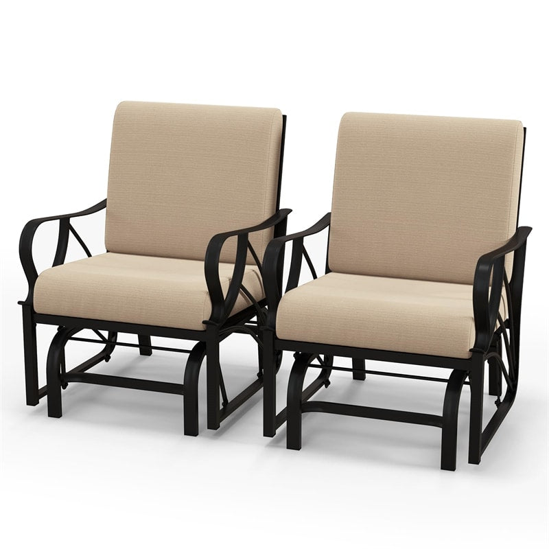 2PCS Outdoor Patio Glider Rocker Heavy-Duty Metal Frame Rocking Chair with Soft Cushions & Ergonomic Curved Armrests