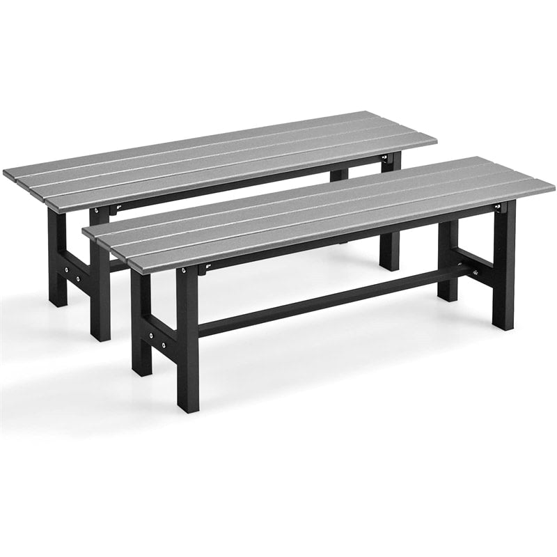 2-Pack Outdoor Garden Bench Backless Patio Park Bench All-weather 47" Dining Bench Chair with HDPE Slatted Seat, Metal Frame, 660 LBS Capacity