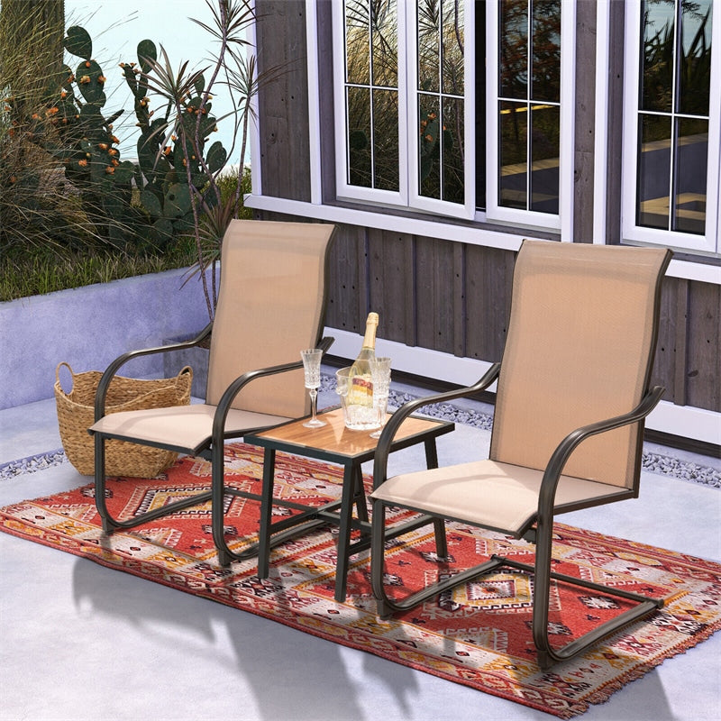 2 PCS Heavy Duty C-Spring Patio Dining Chairs High Back Outdoor Dining Chairs with All Weather Seat Fabric & Sled Base