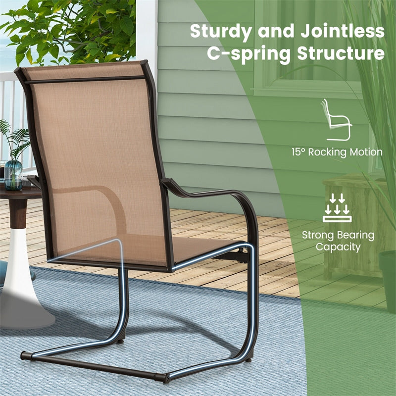 2 PCS Heavy Duty C-Spring Patio Dining Chairs High Back Outdoor Dining Chairs with All Weather Seat Fabric & Sled Base