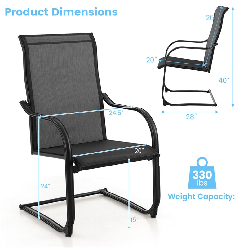 2 PCS Heavy Duty C-Spring Patio Dining Chairs High Back Outdoor Dining Chairs with All Weather Seat Fabric & Sled Base