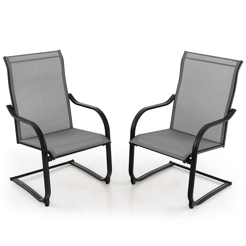 2 PCS Heavy Duty C-Spring Patio Dining Chairs High Back Outdoor Dining Chairs with All Weather Seat Fabric & Sled Base