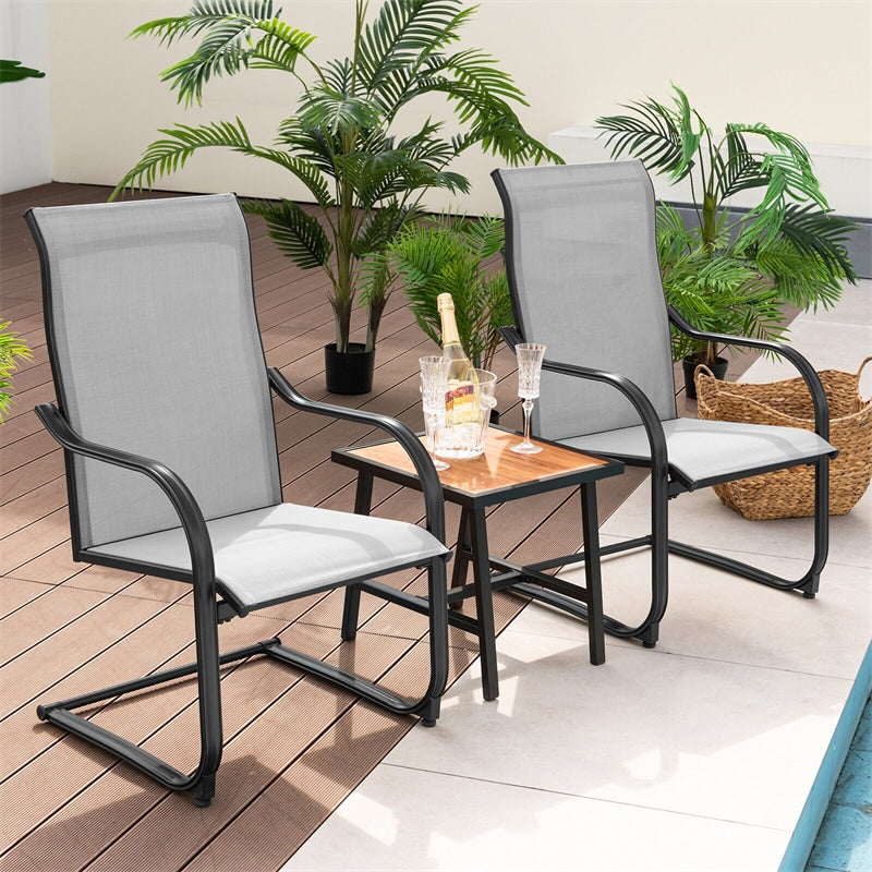 2 PCS Heavy Duty C-Spring Patio Dining Chairs High Back Outdoor Dining Chairs with All Weather Seat Fabric & Sled Base