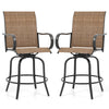 Outdoor Swivel Bar Stools Set of 2 All-Weather Steel Frame Bar Height Patio Chairs with Curved Armrests, High Back & Cozy Footrest