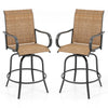 Outdoor Swivel Bar Stools Set of 2 All-Weather Steel Frame Bar Height Patio Chairs with Curved Armrests, High Back & Cozy Footrest