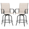 Outdoor Swivel Bar Stools Set of 2 All-Weather Steel Frame Bar Height Patio Chairs with Curved Armrests, High Back & Cozy Footrest