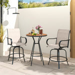 Outdoor Swivel Bar Stools Set of 2 All-Weather Steel Frame Bar Height Patio Chairs with Curved Armrests, High Back & Cozy Footrest