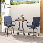 Outdoor Swivel Bar Stools Set of 2 All-Weather Steel Frame Bar Height Patio Chairs with Curved Armrests, High Back & Cozy Footrest