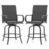 Outdoor Swivel Bar Stools Set of 2 All-Weather Steel Frame Bar Height Patio Chairs with Curved Armrests, High Back & Cozy Footrest