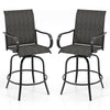 Outdoor Swivel Bar Stools Set of 2 All-Weather Steel Frame Bar Height Patio Chairs with Curved Armrests, High Back & Cozy Footrest