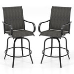 Outdoor Swivel Bar Stools Set of 2 All-Weather Steel Frame Bar Height Patio Chairs with Curved Armrests, High Back & Cozy Footrest