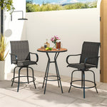 Outdoor Swivel Bar Stools Set of 2 All-Weather Steel Frame Bar Height Patio Chairs with Curved Armrests, High Back & Cozy Footrest