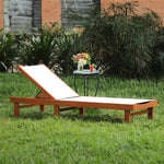 2PCS Outdoor Chaise Lounge Eucalyptus Wood Reclining Pool Lounge Chair with 5-Position Adjustable Backrest & Quick-Drying Fabric