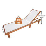 2PCS Outdoor Chaise Lounge Eucalyptus Wood Reclining Pool Lounge Chair with 5-Position Adjustable Backrest & Quick-Drying Fabric