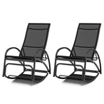 2PCS Outdoor Rocking Chaise Lounge 2-in-1 Patio Convertible Lounge Chair with 4-Position Adjustable Backrest, Curved Armrests, Aluminum Frame