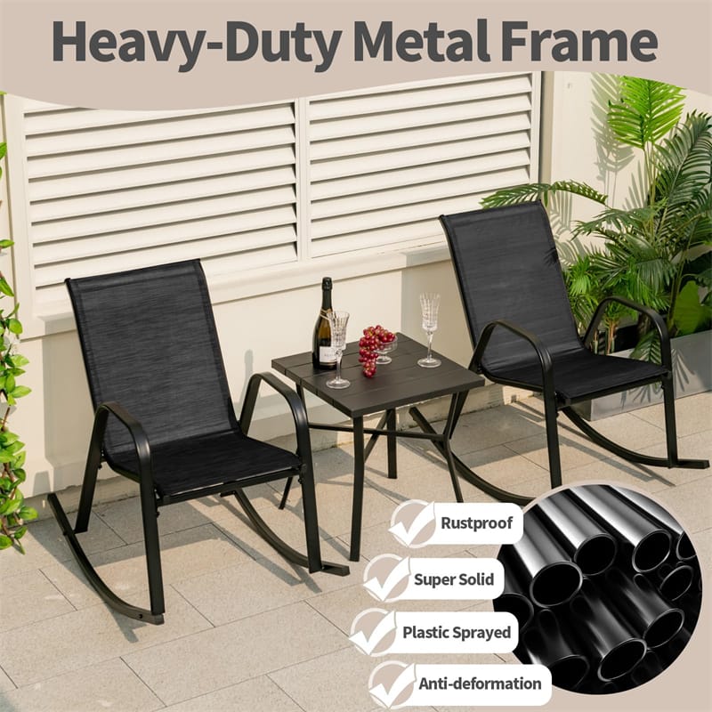 4 Pack Patio Rocking Chair Ergonomic Outdoor Rocker with Breathable Fabric Seat, Heavy-Duty Metal Frame for Front Porch Backyard Garden